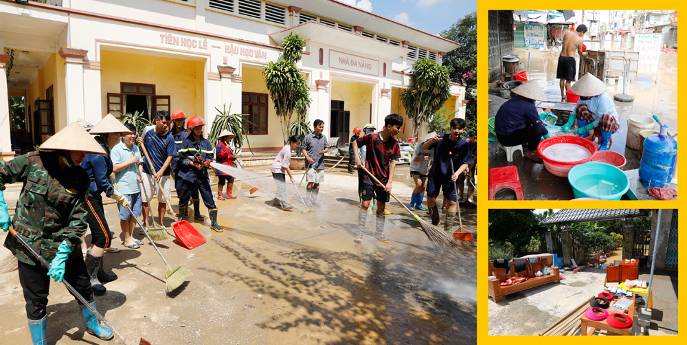 Lực lượng công an giúp địa phương dọn dẹp trường học, nhà cửa sau bão