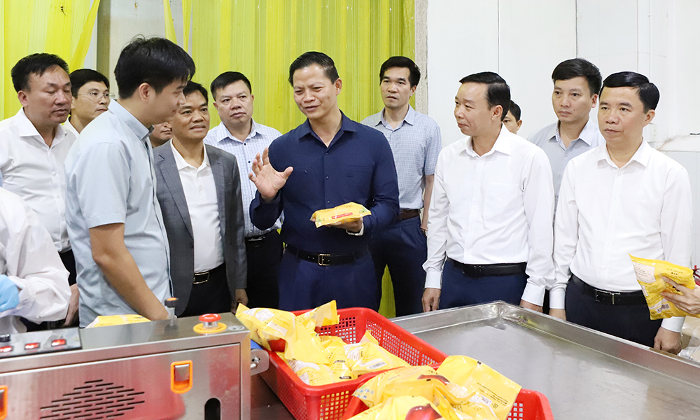 Đồng chí Vương Quốc Tuấn thăm dây chuyền chế biến nông sản của Công ty Cổ phần xuất nhập khẩu thực phẩm Toàn Cầu.