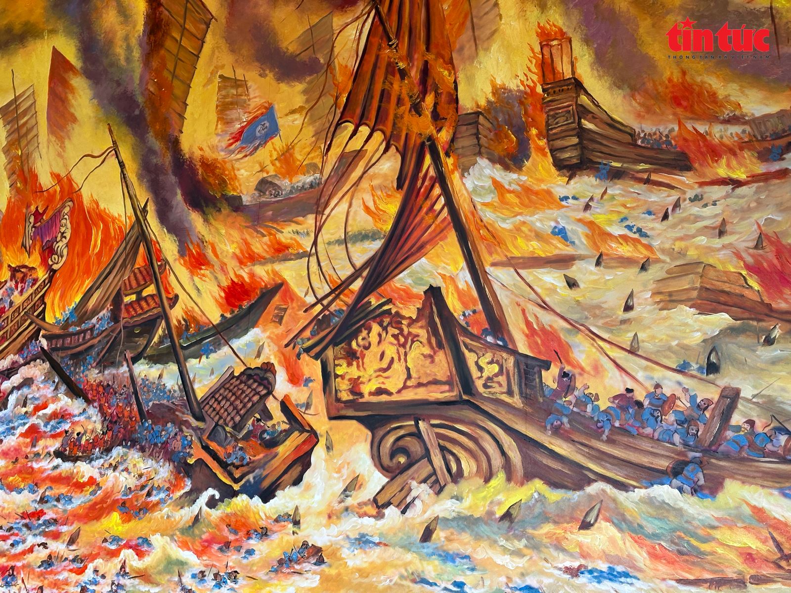 Những hình ảnh nói lên quyết tâm, ý chí quật cường của quân và dân ta trong trận chiến trên sông Bạch Đằng.