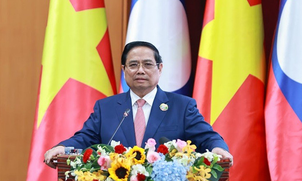 Thủ tướng Chính phủ Phạm Minh Chính phát biểu ý kiến tại Hội nghị Xúc tiến đầu tư Việt Nam - Lào.