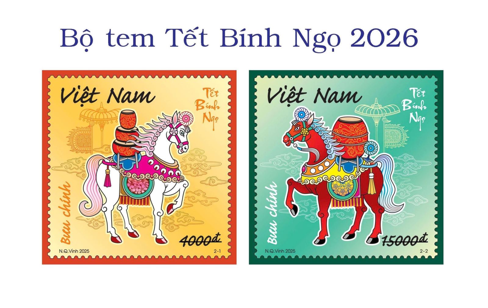 Hai mẫu tem bộ tem Tết Bính Ngọ 2026 mang thông điệp 