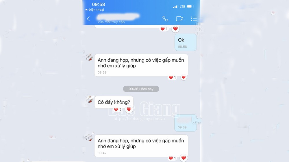 Nội dung đối tượng giả danh lãnh đạo ngành tỉnh để nhắn tin lừa đảo trên mạng xã hội.