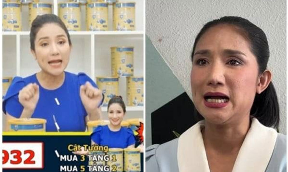 Diễn viên Cát Tường trong một vụ quảng cáo sữa giả.