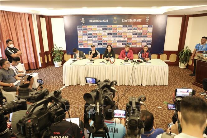 Quang cảnh một cuộc họp báo tại SEA Games 32. Ảnh: Minh Quyết/TTXVN
