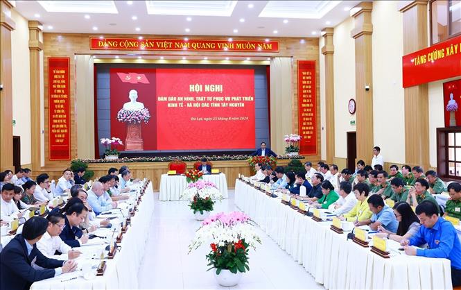 Hội nghị đảm bảo an ninh trật tự phục vụ phát triển kinh tế - xã hội các tỉnh Tây Nguyên. Ảnh: Dương Giang/TTXVN