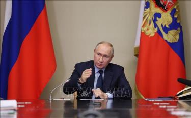 Tổng thống Nga Vladimir Putin phát biểu tại cuộc họp ở Moskva ngày 16/10/2023. Ảnh: AFP/TTXVN