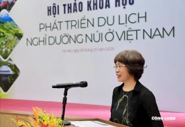 PGS.TS Nguyễn Thị Thu Phương, Viện trưởng Viện Văn hóa, Nghệ thuật, Thể thao và Du lịch Việt Nam phát biểu khai mạc hội thảo.