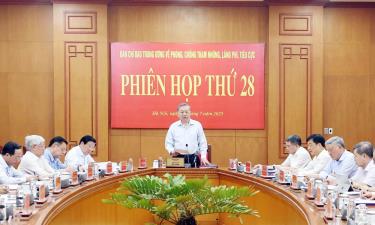 Tổng Bí thư Tô Lâm, Trưởng Ban Chỉ đạo Trung ương về phòng, chống tham nhũng, lãng phí, tiêu cực phát biểu tại phiên họp.