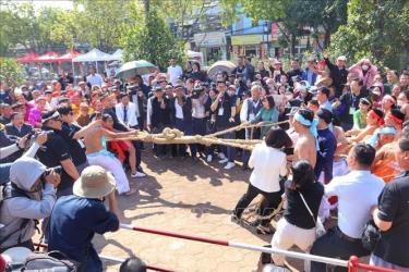 Các đại biểu và người dân tham gia màn kéo co Gojisi của Hàn Quốc. Ảnh: Tuấn Đức/TTXVN