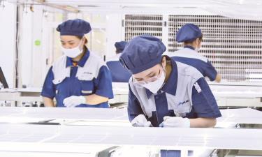 Dây chuyền sản xuất tại Công ty trách nhiệm hữu hạn JA Solar Việt Nam, Khu công nghiệp Quang Châu.