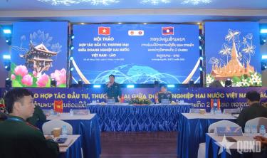 Thiếu tướng Đào Minh Đạo và Thiếu tướng Xaysongkham Vorachith chủ trì phiên thảo luận tại hội thảo.