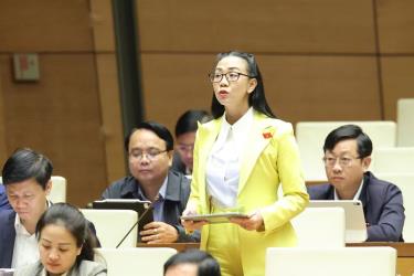 Đại biểu Trịnh Thị Tú Anh (đoàn Lâm Đồng) phát biểu thảo luận về dự án Luật sửa đổi, bổ sung một số điều của Luật Địa chất và khoáng sản. Ảnh: TRỌNG HẢI