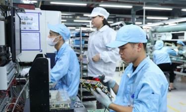 Dây chuyền sản xuất tại Công ty TNHH Blueway Vina, Khu công nghiệp Vân Trung (thị xã Việt Yên).