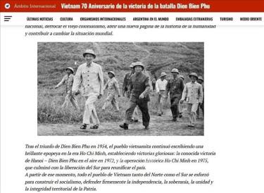 Ảnh chụp màn hình tờ Ambito Internacional đưa tin về 70 năm Chiến thắng Điện Biên Phủ.